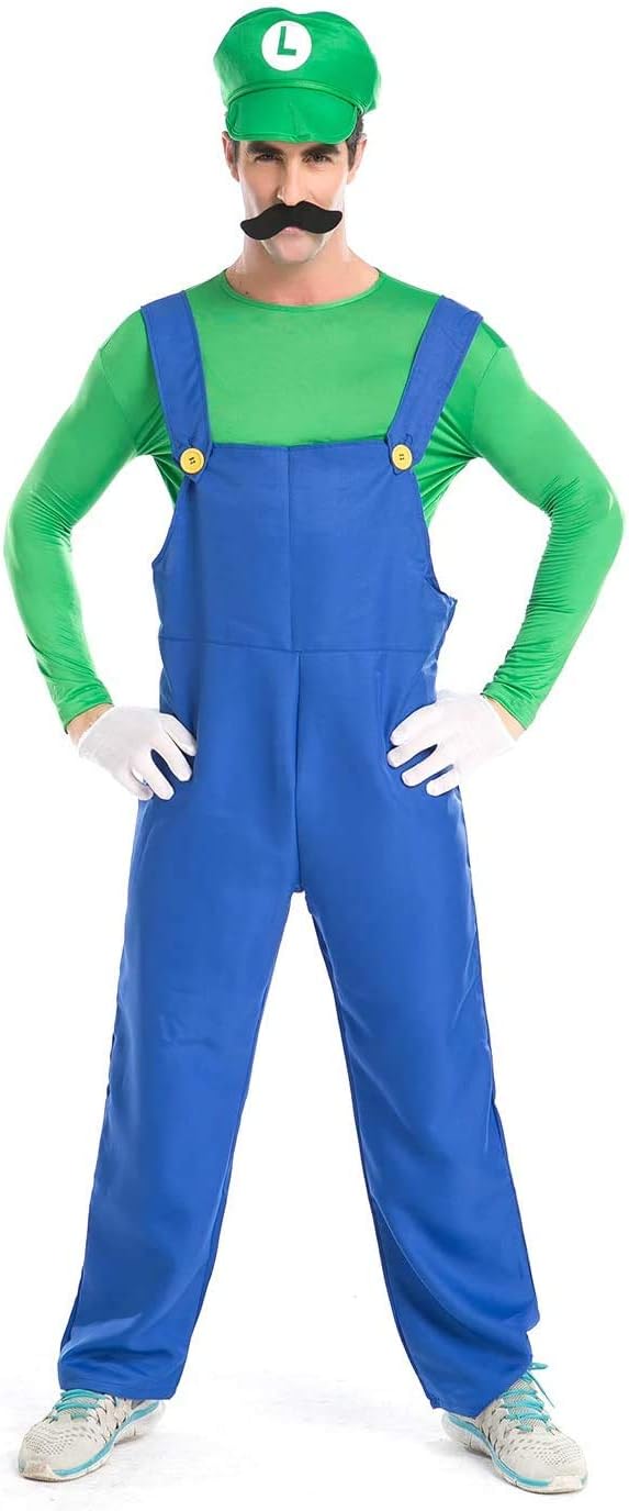 Minetom Super Mario Costume, Mario Halloween Costume for Halloween Christmas Party Cosplay(Green, L): Clothing