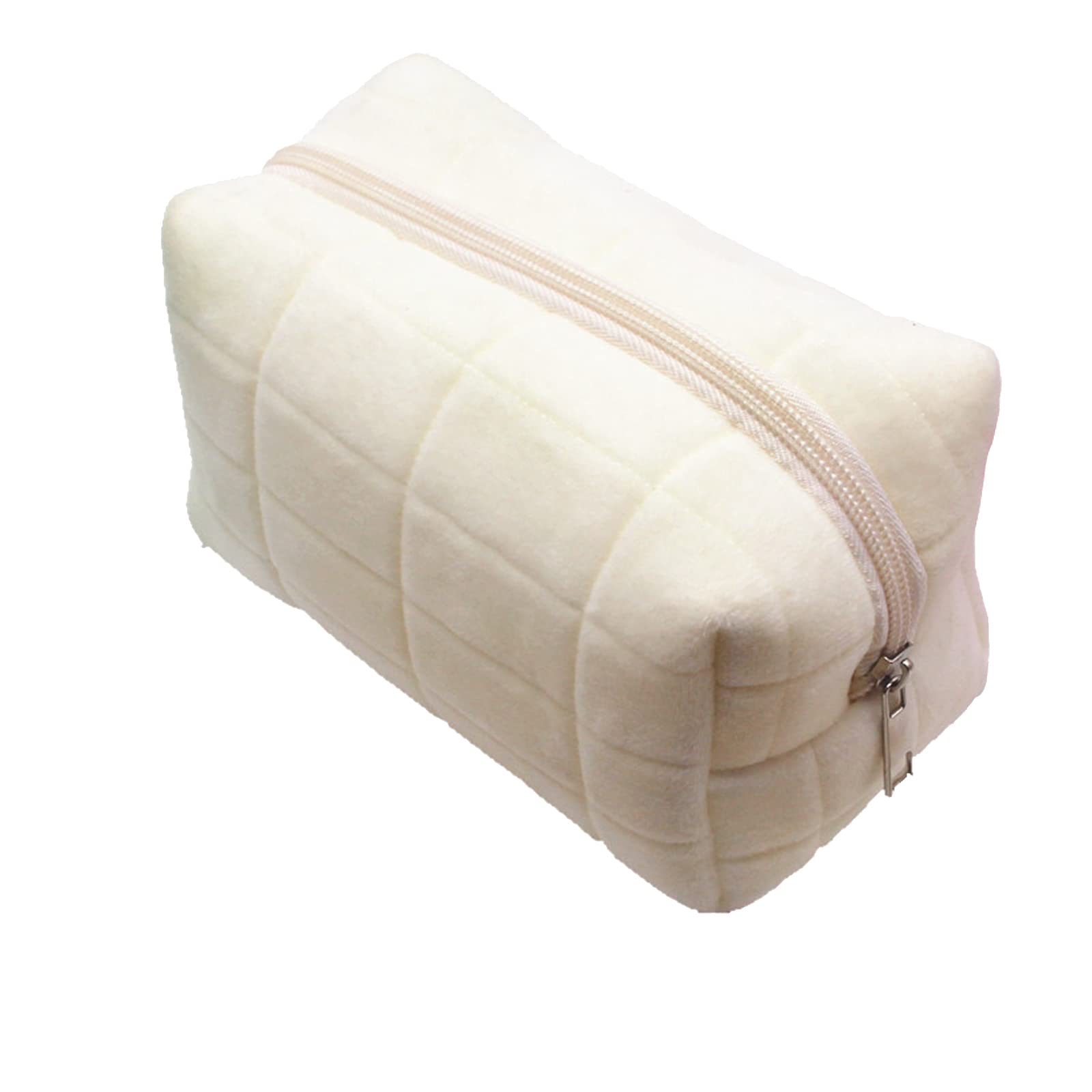 LARDROK Fuzzy Makeup Bag Soft Cosmetic Bag Multi-Functional Travel Bags for Women Pouch Cute Aesthetic Makeup Brushes Storage Bag for Girls Toiletry Bag, Beigewhite-fluffy