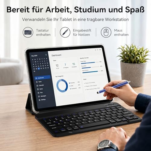 TABWEE Tablet with Keyboard and Stylus Pen - 18GB + 128GB (2TB TF) Android Tablet 10" 6000mAh 5MP + 2MP Gemini AI 5G WiFi GPS