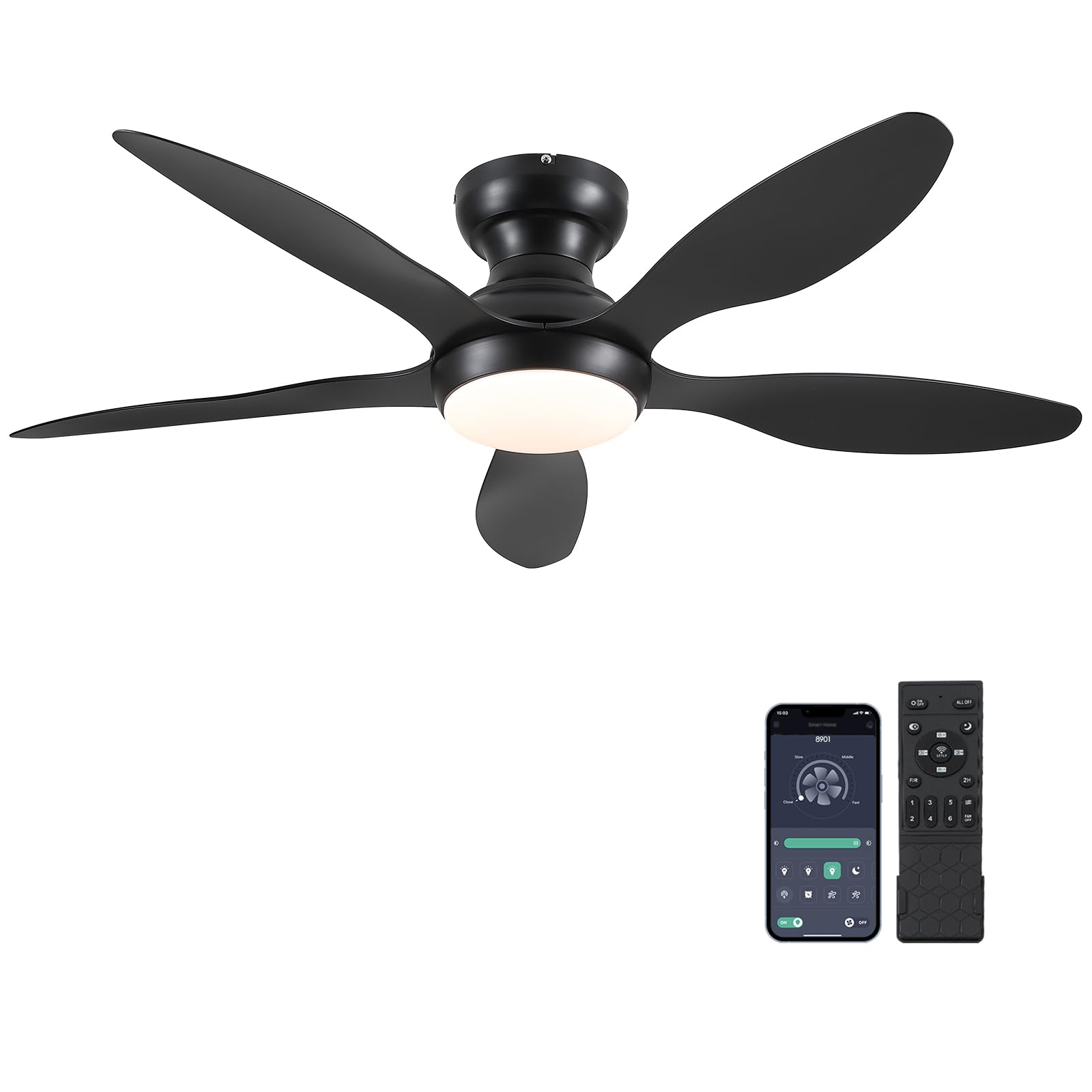 Photo 1 of PARTS ONLY---------------------------------------------------------------------Ceiling Fans with Lights, 46 inch Modern Black Low Profile Ceiling Fan with Light and Remote App Control, Flush Mount, Quiet DC Reversible, Dim Led Ceiling Fan for Bedroom Kitc