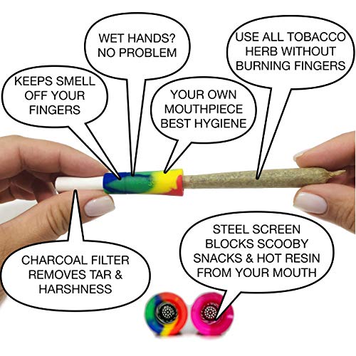 Silicone Cigarette Holder - Smoking Accessories - Tips for Rolling Papers and Raw Papers - 1.5 × 0.28-inch Camo-Blue - Set of 2 - Thumbnail 2