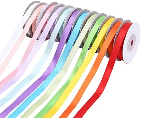 Maddott 3/8 inch Ribbons Assorted Solid Bright Colors - 12 Rainbow Assortment Rolls Variety Pack X 10 Yard Craft Fabric Wedding Decorations