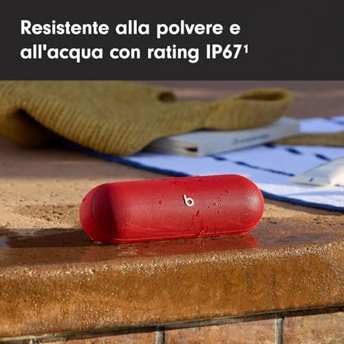 Pill - Altoparlante Bluetooth wireless e Caricatore portatile tramite USB-C - Fino a 24 ore di autonomia della batteria, resistente all'acqua IP67, compatibile con Apple e Android - Rosso deciso