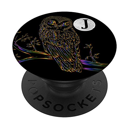 Phone Holder Pop Out Handle,Owl Cute Rainbow Black Letter J PopSockets Grip and…