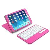 Bestek Bluetooth Keyboard Case with Auto Sleep Wake for Apple iPad Mini 3rd Gen / iPad Mini 2 with Retina Display / iPad Mini (Rose red)