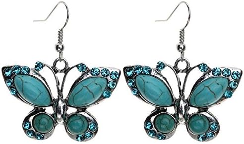 Ransopakul Funky Tibetan Silver Turquoise Butterfly Shape Drop/Dangle Stud Earrings Jewelry