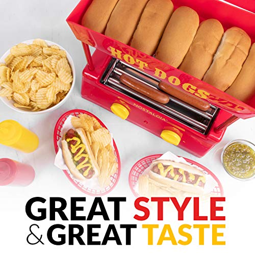 Nostalgia Holds 8 Regular Sized or 4 Foot Long Hot Dogs and 6 Bun Capacity, Stainless Steel