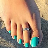 HuntGold 1X Retro Women's Toe Rings Simple Carving Patterns Silver Foot Ring
