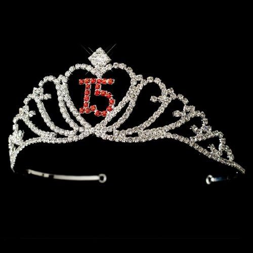 Aikka Sparkling Red Majestic Rhinestone in Silver Quinceanera Sweet 15 Tiara