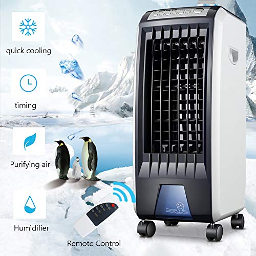 ZPEE-3-Speeds-Oscillating-Air-CoolerQuiet-Movable-Bladeless-FanRemote-Control-Air-Conditioner-FanDouble-Water-Tank-Evaporative-Coolers-Black-11x13x28inch