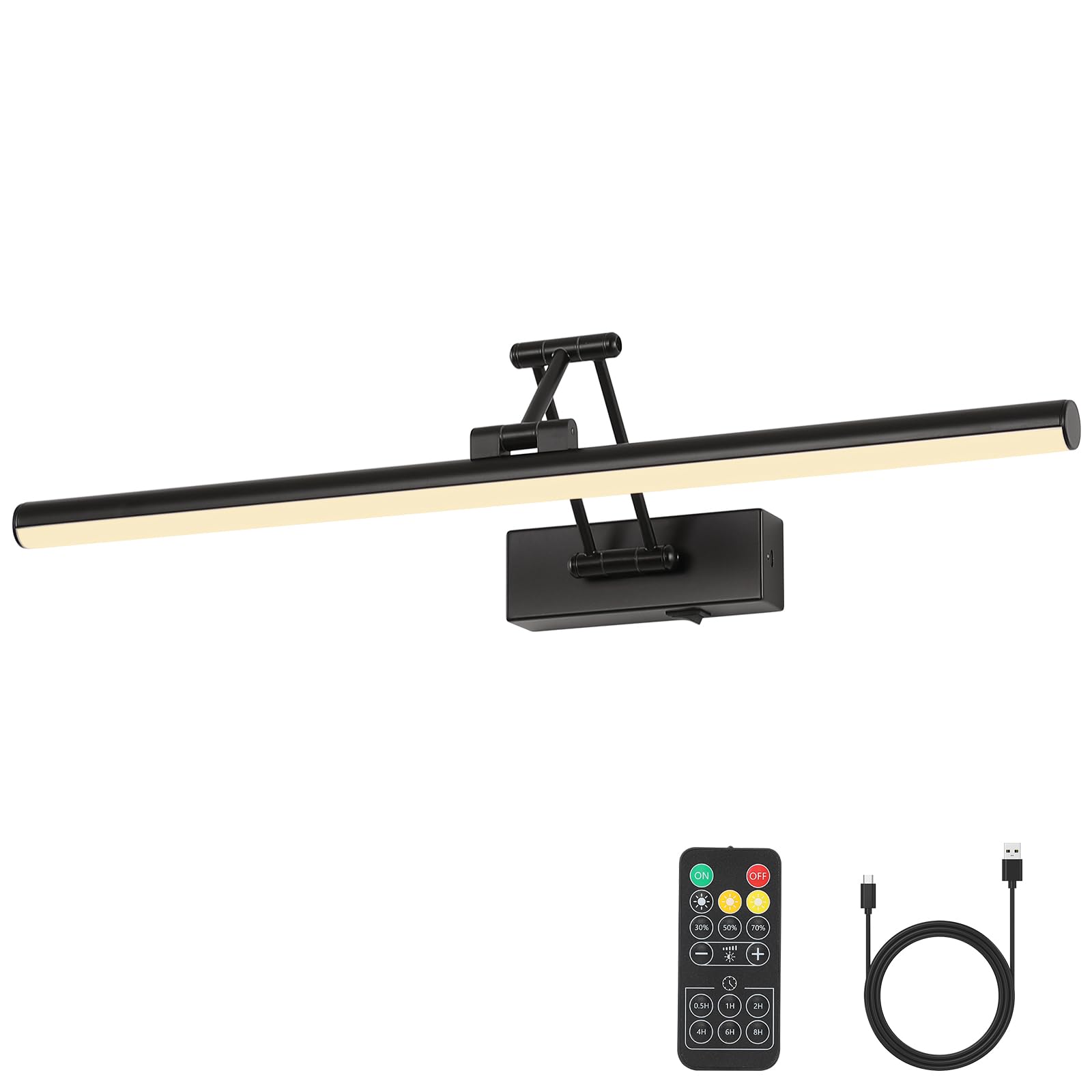 Photo 1 of Joossnwell Battery Operated Picture Lights with Remote Wireless Art Lighting for Wall 23.62 Inch Rechargeable Painting Light Black Frame Light Dimmable 3CCT Gallery Light for Library Portrait