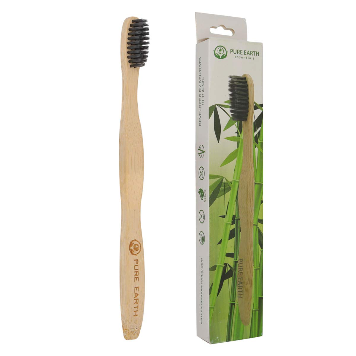 Charcoal Bamboo Toothbrushes for Adults - Sustainable Eco-Friendly Toothbrush with Soft Bristles - Natural Bamboo Toothbrush Biodegradable Handle (Pack of 1 in Charcoal) by Pure Earth Essentials