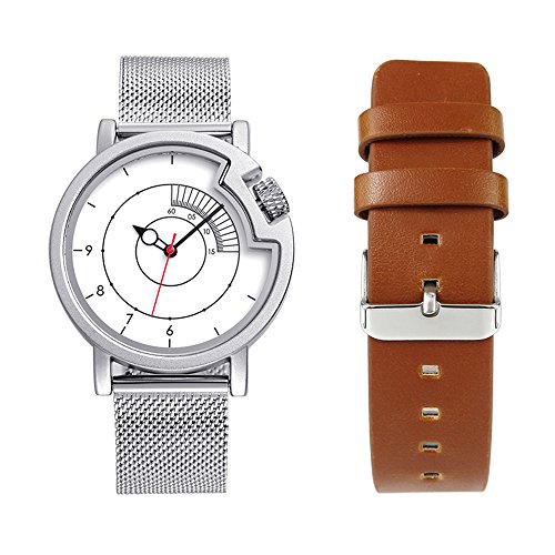 Men Creative Watches Hide Watch-Head Quartz Wristwatches Sports Cool Car Meter Dial Watch Set (Silver)