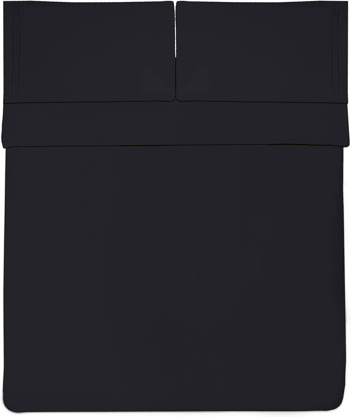 1800 Thread Count Sheet Set – Soft Egyptian Quality Brushed Microfiber Hypoallergenic Sheets – Luxury Bedding Set with Flat Sheet, Fitted Sheet, 2 Pillow Cases, Queen, Black: Home & Kitchen