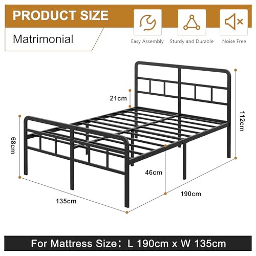 Yicensen Base Cama Matrimonial con Cabecero y Piecero, Base Matrimonial de Metal de 46 cm de Altura con Listones Resistente, Espacio de Almacenamiento Debajo de la Cama, sin Ruido, Negro