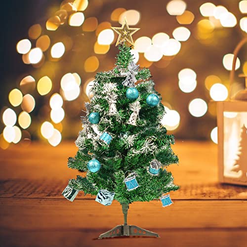 3 otters 2Ft Artificial Christmas Tree, 26PCS Pre-Lit Christmas Tree Set Tabletop Xmas Tree Snow Flocked for Christmas Winter Table Home Decoration