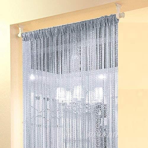 LBttnny Wall Panel Fringe Divider Door Window Sheer Panels-Curtain Drape Scarf Voile Drape Valances,Wall Panel Fringe Divider (Silver, 39'' X 79'')