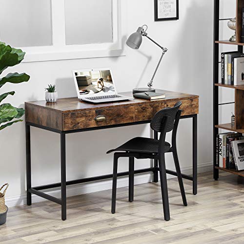 VASAGLE Industrial Computer Writing Desk with Drawers, Space-Saving Study Desk with Storage, for Home Office, Easy Assembly, Rustic Brown ULWD78X