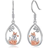 Qyvit Cute Fox/Cat/Sloth Dangle Earrings 925 Sterling Silver Cute Animal Jewelry Gifts for Women