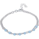 Vanbelle Sterling Silver Jewelry - Rhodium Plated with 925 Stamp - Cubic Zirconia Stones Double Layered Chain Bracelet - Handcrafted - for Women - 6.5" long + 1" extender