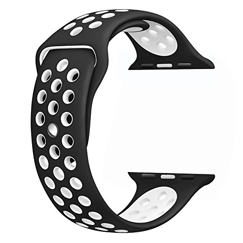 top4cus 42mm Soft Silicone Replacement Sport Strap iWatch Band for Apple Watch 42mm Edition & Sport & Apple watch NIKE Series 1 and Series 2 - Medium/Large - Nike Regular Black/White