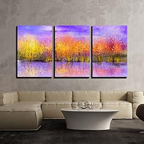 3 Piece Canvas Wall Art - Oil Painting Landscape - Colorful Autumn Trees - Modern Home Art Stretched and Framed Ready to Hang - 16"x24"x3 Panels