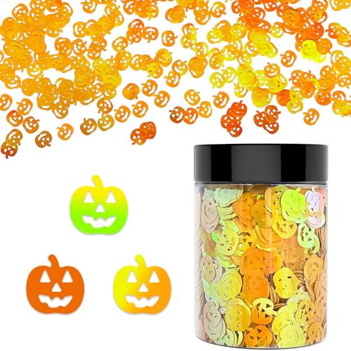 【50g/1.76oz Pumpkin 10mm】 Holographic Chunky Glitter, LightStone Sparkles Glitter, Bulk Glitter for Crafts Resin, Painting, Nail Art, Hair, Tumblers, Slime, Festival Decor, etc (Pearl Yellow)