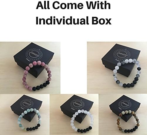 LAVACO Lava Rock Stone Essential Oil Diffuser Bracelet - Natural Precious Healing Gemstone Crystal Beads Bracelet - Relieves Stress/Anxiety