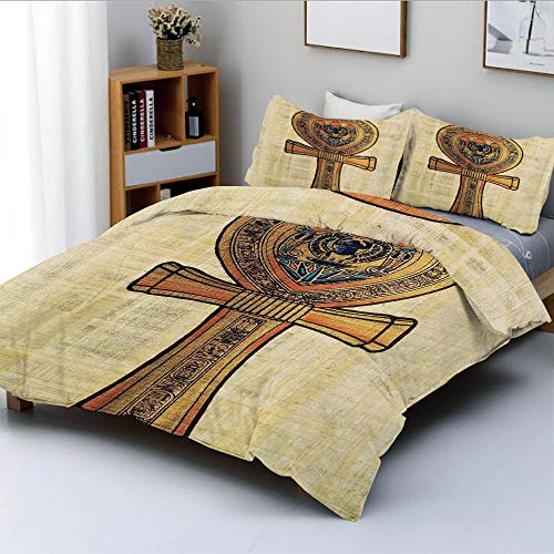 Duplex Print Duvet Cover Set Full Size,Ancient Papyrus Presenting the Key of Life Traditional Empire Egyptian PrintDecorative 3 Piece Bedding Set with 2 Pillow Sham,Cream Orange,Best Gift For Kids & A - Thumbnail 2