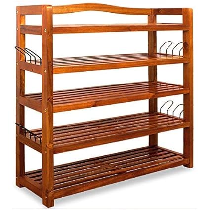 Aprodz Wooden Shoe Rack 5 Tier Storage Cabinet Wood Shelf For