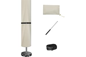 CoverFml Patio Umbrella Cover-420D Waterproof Rectangular Umbrella Cover-Fits 6-9Ft Outdoor Market Parasol, 13Ft Double Sided Umbrella (Beige).