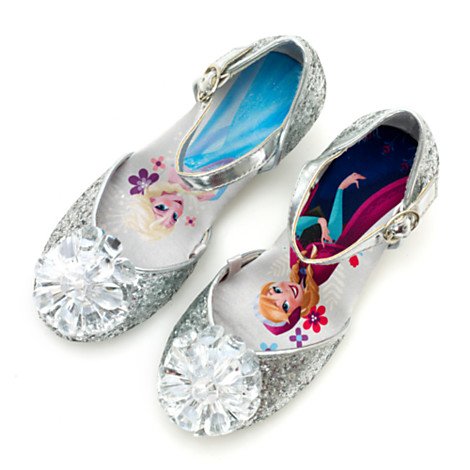 Disney- Frozen Glitter Silver Shoes For Kids / Girls - Satin inner sole features artwork of Anna and Elsa - Girl's Shoes UK size 12 , EU Size 31