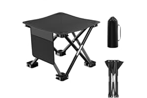 Folding Camping Chair Outdoor Backpacking Stool Portable Collapsible Stool Seat Footrest with Carry Bag for Fishing Hiking Picnic Camping Travel Beach Fishing Lawn Concert (Black)