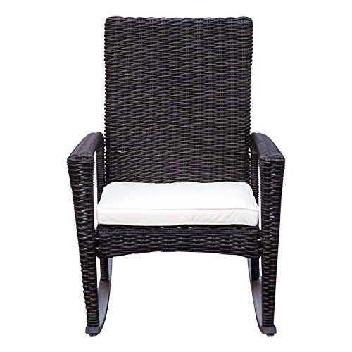 Outsunny Schaukelstuhl Schwingsessel Gartenstuhl mit Kissen, Polyrattan+Metall, Schwarz+Creme, 66 x 88 x 98 cm – Bild 4