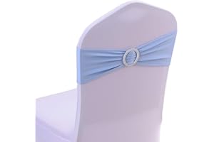 Joe&Lory 10 Pcs Stretch Spandex Chair Sashes Bands with Buckle Slider Sashes Bowfor Wedding Party Decoration Soft Sashes (Baby Blue)
