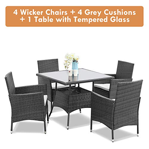 Wisteria-Lane-5-Piece-Outdoor-Patio-Dining-Set-Wicker-Glassed-Table-and-Cushioned-Chair-Umbrella-Cut-OutGrey