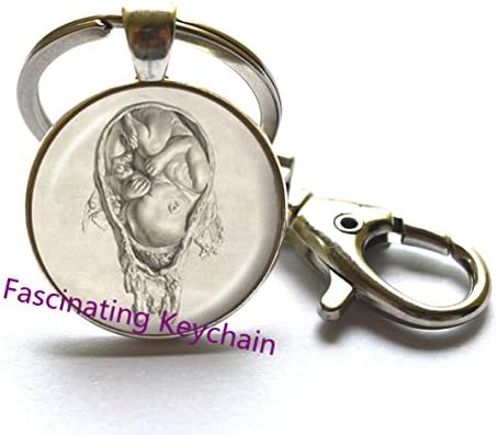 Fetus Keychain Leonardo Drawing Key Ring Artist Doctor Midwife Pregnant Mom Baby Key Ring Birthing Gifts Women Jewelry