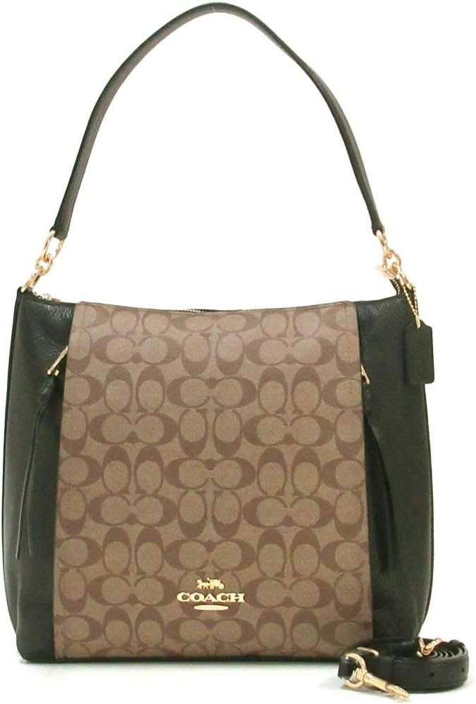 Coach Pebbled Leather Marlon Hobo Shoulder Handbag (IM/Khaki/Black