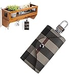 Linsam Key Holder Case, Portable PU Leather Car Key Chain Purse with 6 Hooks for Men Women