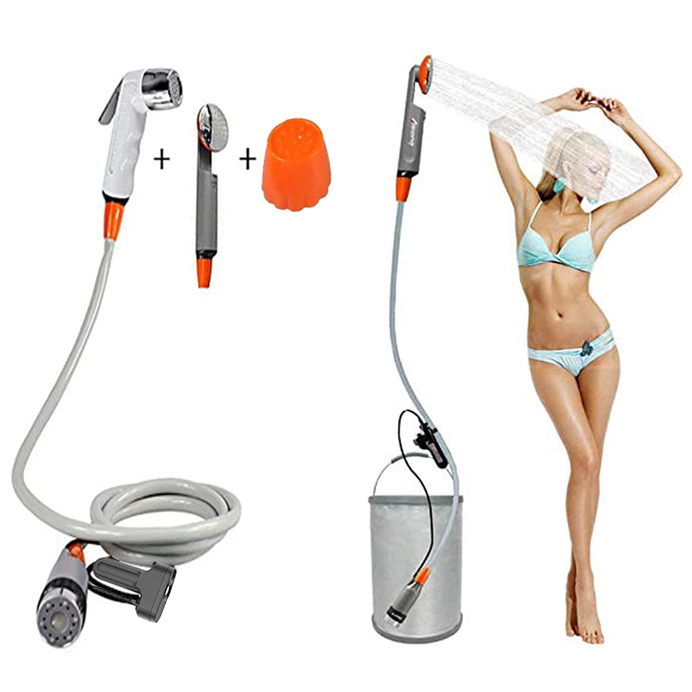 Qbuds Bidet Handheld Water Sprayer Portable Rechargeable Battery Powered Handheld Outdoor Shower Head for Camping, Hiking, Traveling,(Two replaceable shower heads)