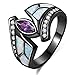 Jiangyue Lady Rings White Fire Opal Purple Cubic Zirconia Black Plated Flower Leaf Bypass Party Jewelry Size 5-10