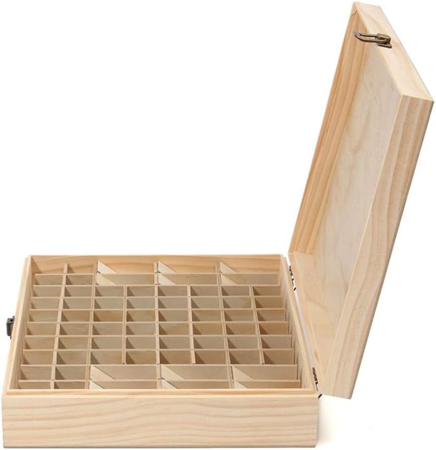 Pure Vie Essential Oil Wooden Storage Box Travel Display Presentation, Holds 56 Bottles & 12 Roller Balls - Aromatherapy Organizer Nail Polish Fragrance Container - Keep Your Oils Safe & Space Saver: Health & Personal Care