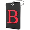 Luggage Tag Initial - Fully Bendable Tag w/Stainless Steel Loop (Black) (Letter B)