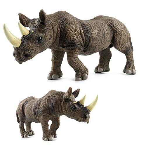 image for Binory Realistic Simulation Rhinoceros Family Figurine Playset Wild Li