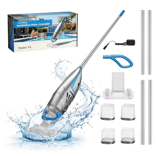Pool Vacuum for Above Ground Pool & Inground Pools, (2026 Upgraded) 26.5 GPM High-Powerful Pebbles Suction, V3 IPX8 Cordless Handheld Rechargeable Cleaner 2 Vacuum Heads & 4 Filter Bags, 1H Runtime