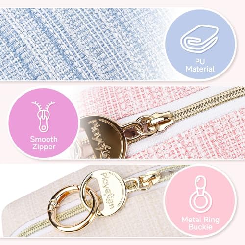 11*8,5*5,5cm Mini Maquinha de Maquilhagem para Raparigas Mulheres Pequenas Maquinhas de Maquilhagem Organizador de PU Cosmética Bolsa de Higiene portátil de viagem Estojo de Maquilhagem Presente de Aniversário (Azul)