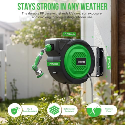 Retractable Garden Hose Reel, 5/16'' x 20m+2m Wall Mounted Hose Reel with 180° Swivel Bracket,10-Pattern Nozzle, Automatic Slow Return System, Any Length Lock, Hosepipes for Garden, Cleaning