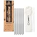CAMPFY Stainless Steel Boba Straw Original Set: 5 Angled-Tip Straws & Cleaning Brush - Wide Bubble Tea Straws - Reusable Metal Drinking Straws for Reduced Plastic Consumption - Dishwasher Safe