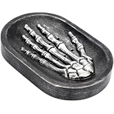 Resin Skeleton Handbone Soap Dish Holder, Water Draining Soap Tray for Bathroom Countertop Shower, Halloween Ghost Skull Hand Soap Rack Organizer (Black)