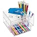 mDesign Office Supplies Desk Organizer for Scissors, Pens, Markers, Highlighters, Tape - 2 Drawers & Caddy, Clear